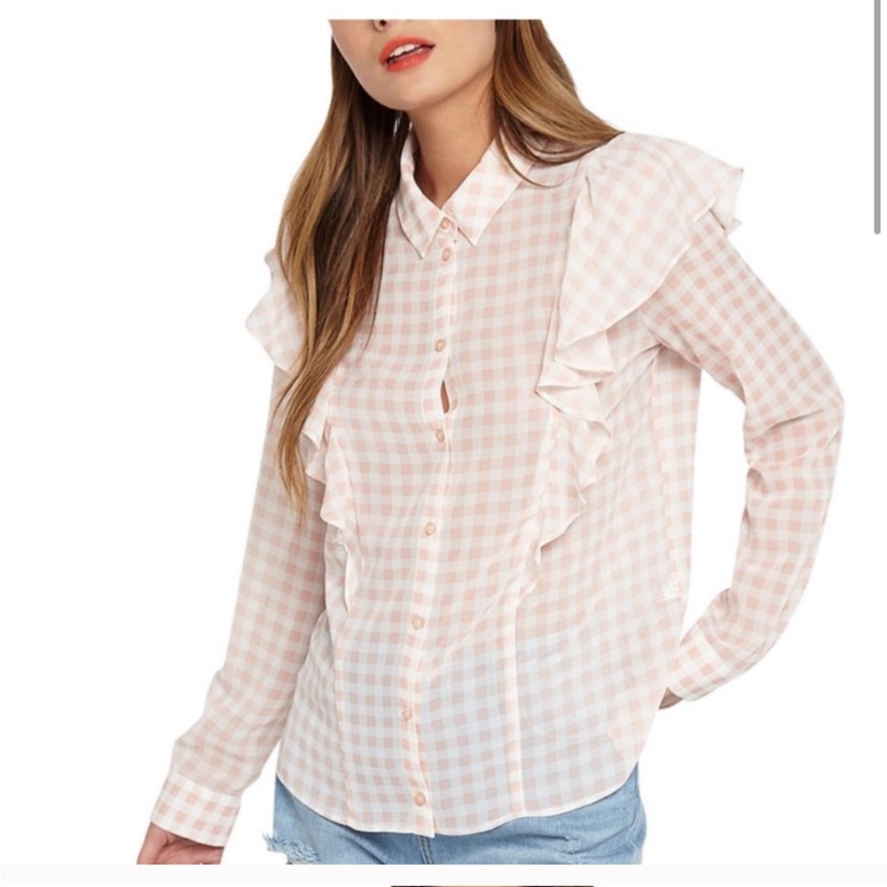 Miss Selfridge Ruffle Print Gingham Blouse 12